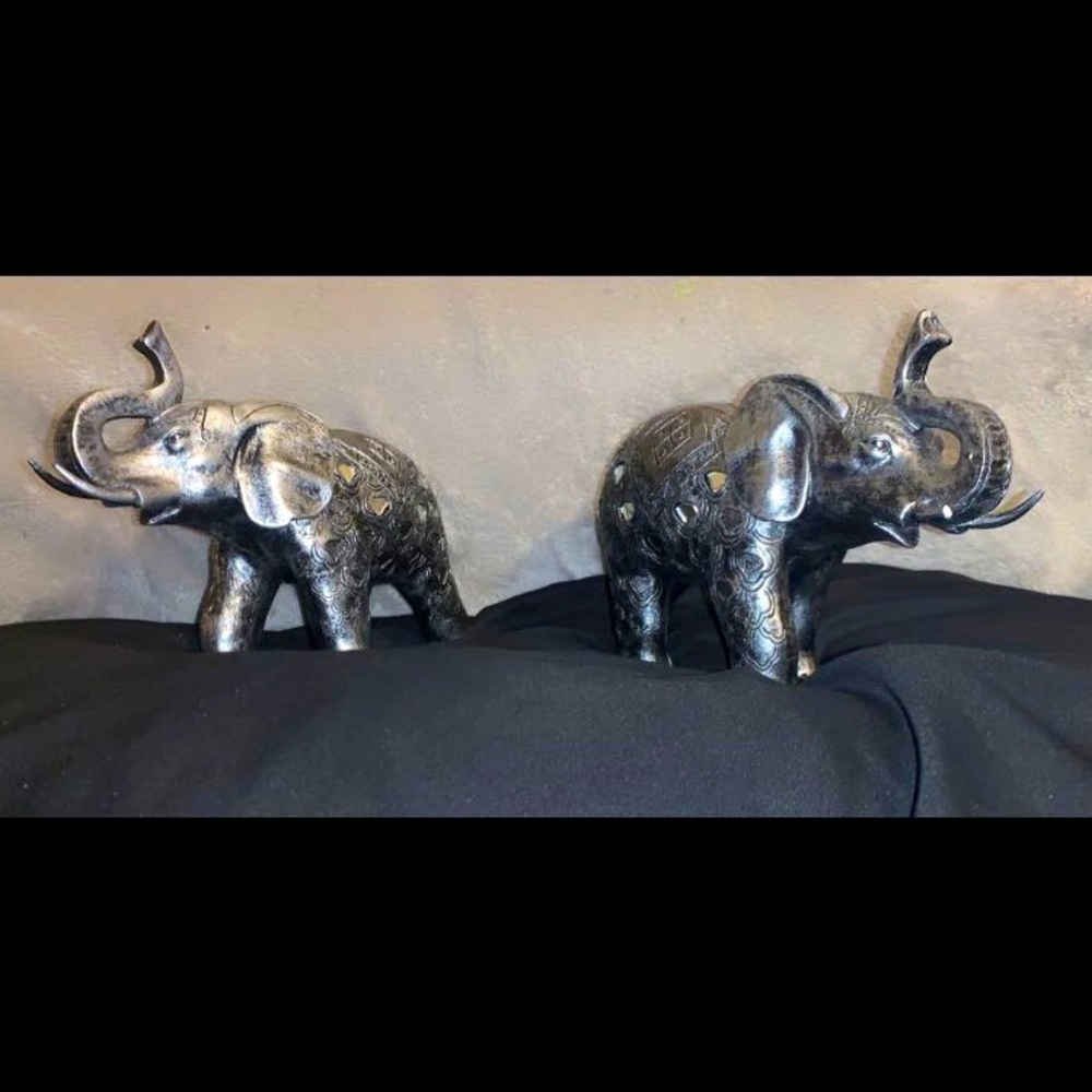 Two Decorative Gray Elephant Figurines